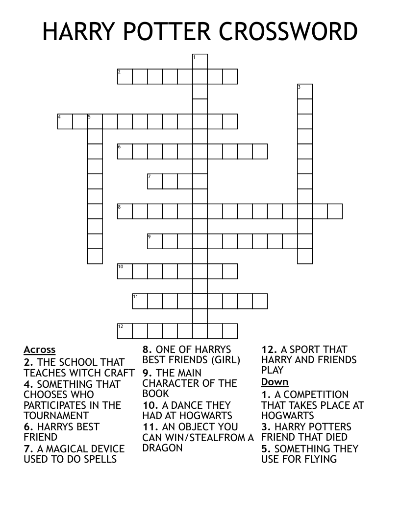 HARRY POTTER CROSSWORD - WordMint