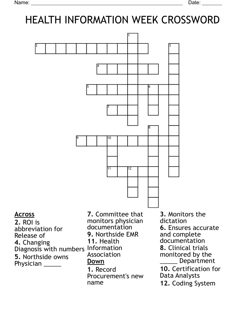 HEALTH INFORMATION WEEK CROSSWORD WordMint