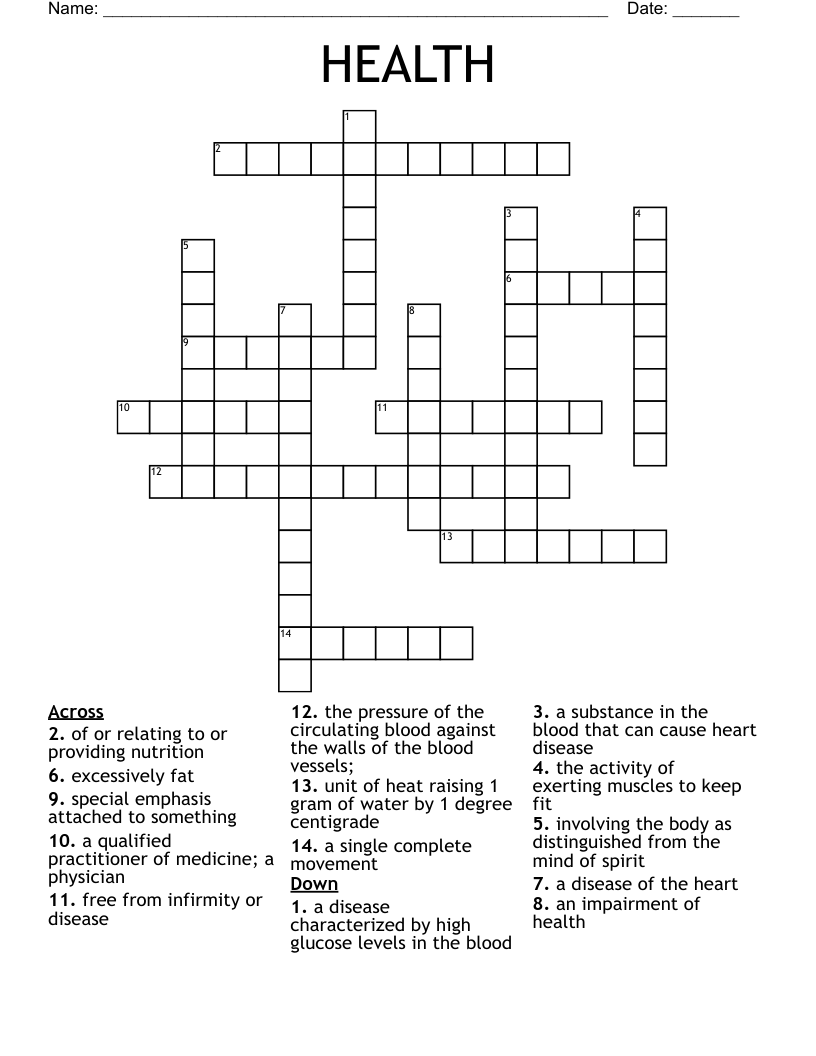 HEALTH Crossword - WordMint