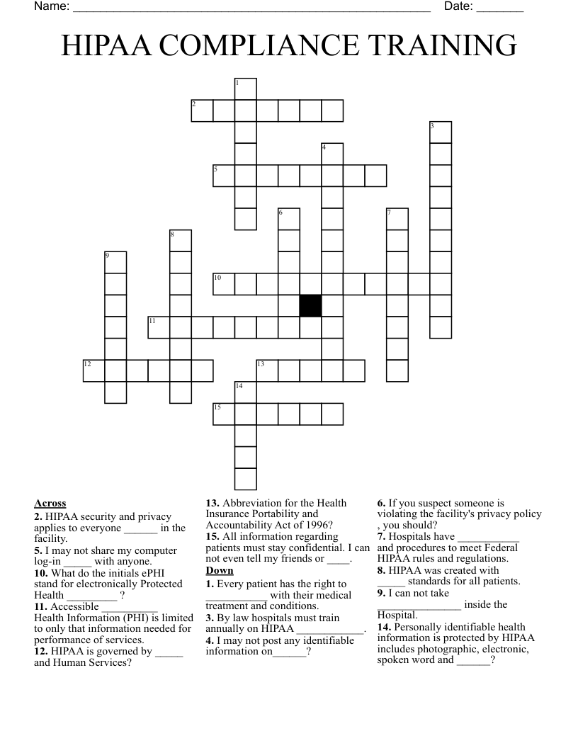 Medication Compliance Crossword WordMint