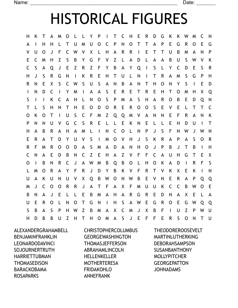 HISTORICAL FIGURES Word Search WordMint