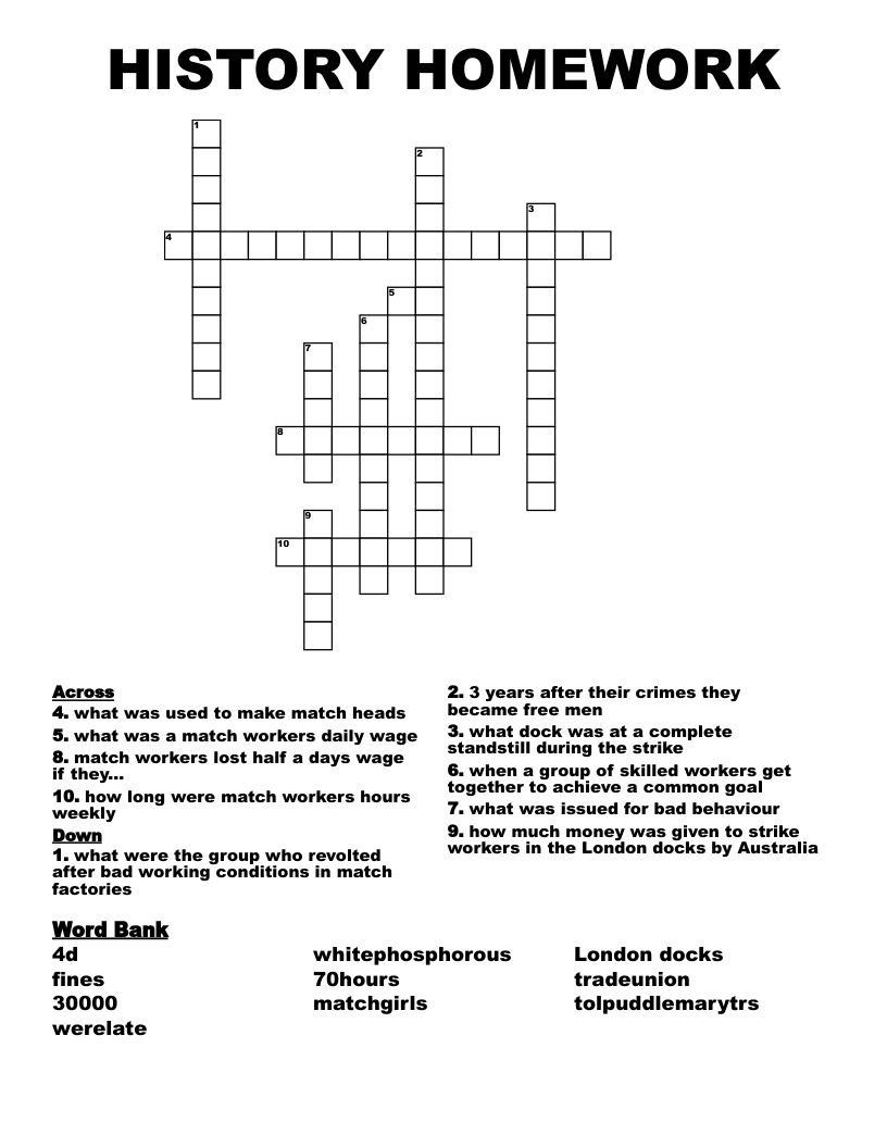 HISTORY HOMEWORK Crossword WordMint