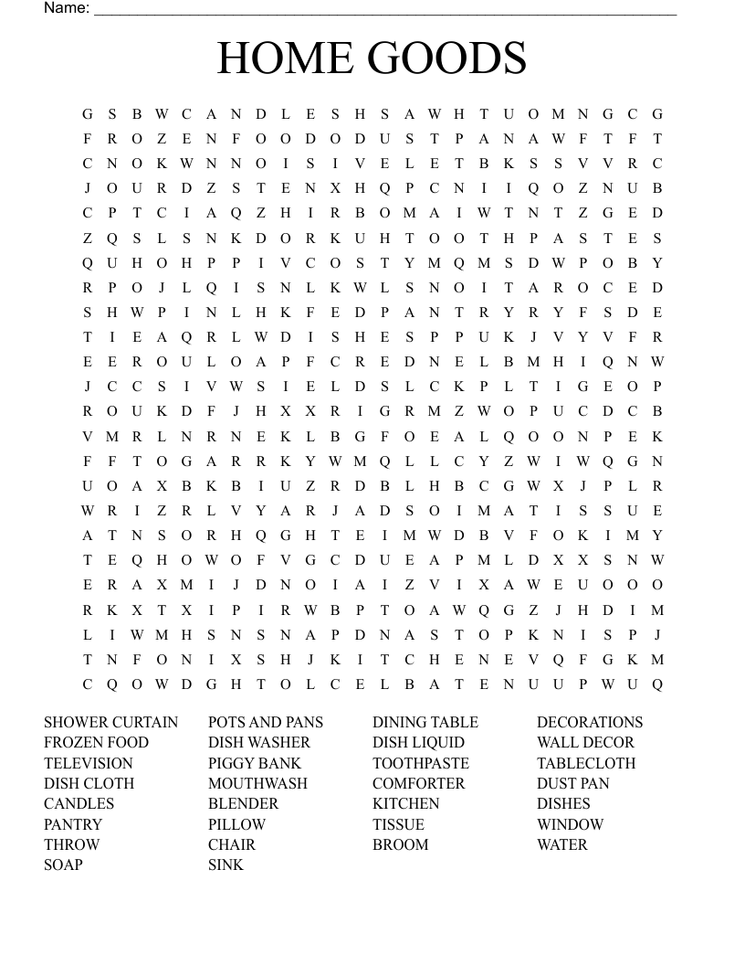 HOME GOODS Word Search WordMint