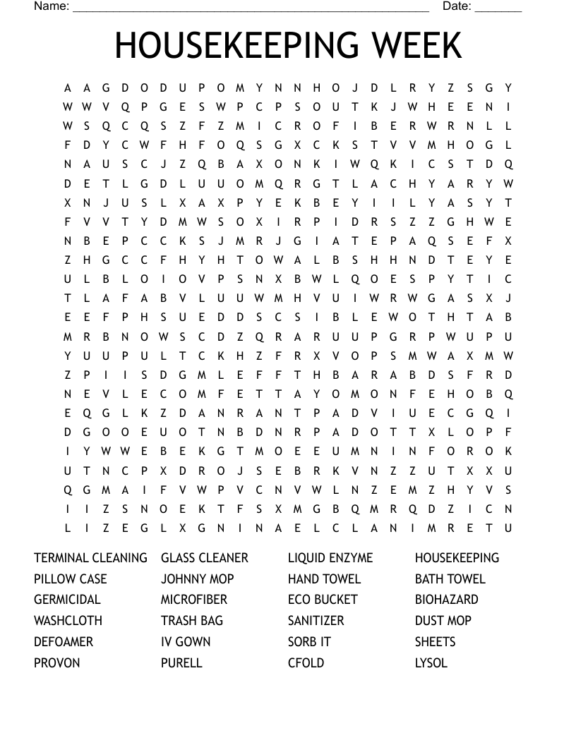 HOUSEKEEPING WEEK Word Search WordMint
