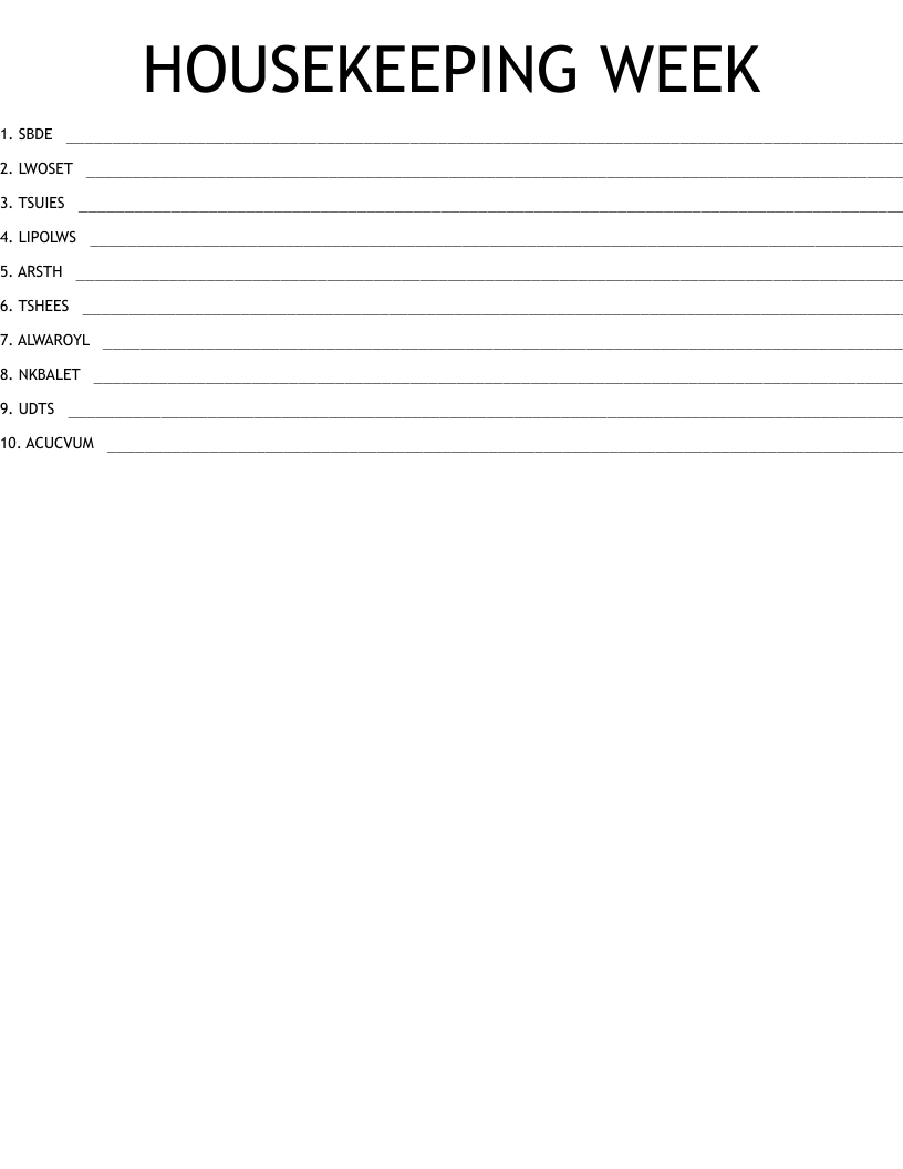 Housekeeping Word Scramble Printable