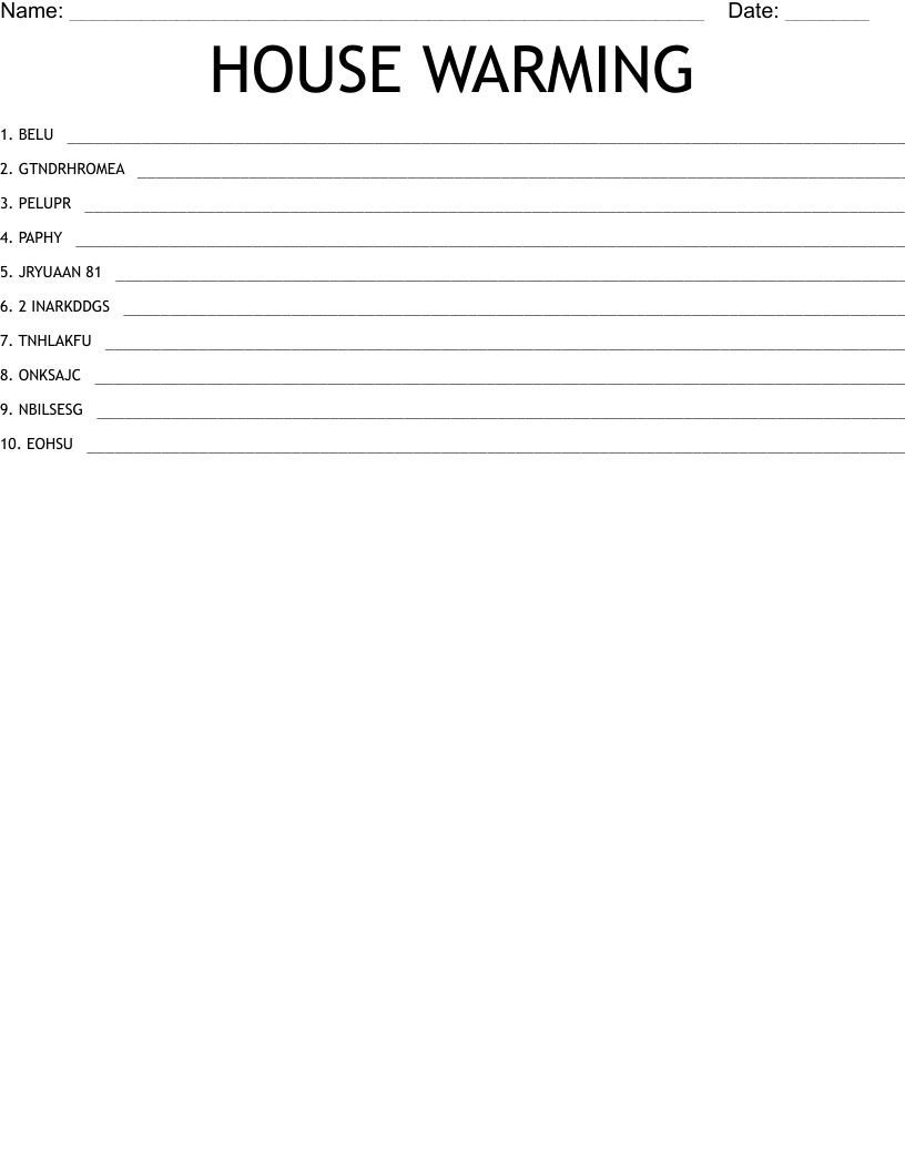 HOUSE WARMING Word Scramble WordMint