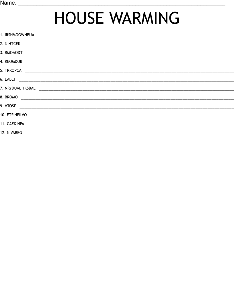 HOUSE WARMING Word Scramble WordMint