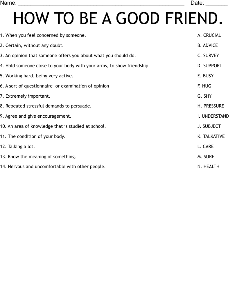 HOW TO BE A GOOD FRIEND. Worksheet WordMint