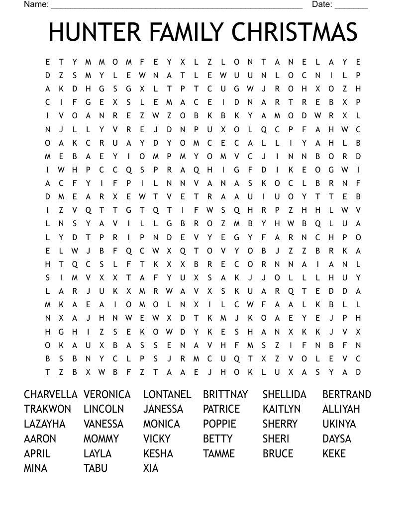 HUNTER FAMILY CHRISTMAS Word Search WordMint