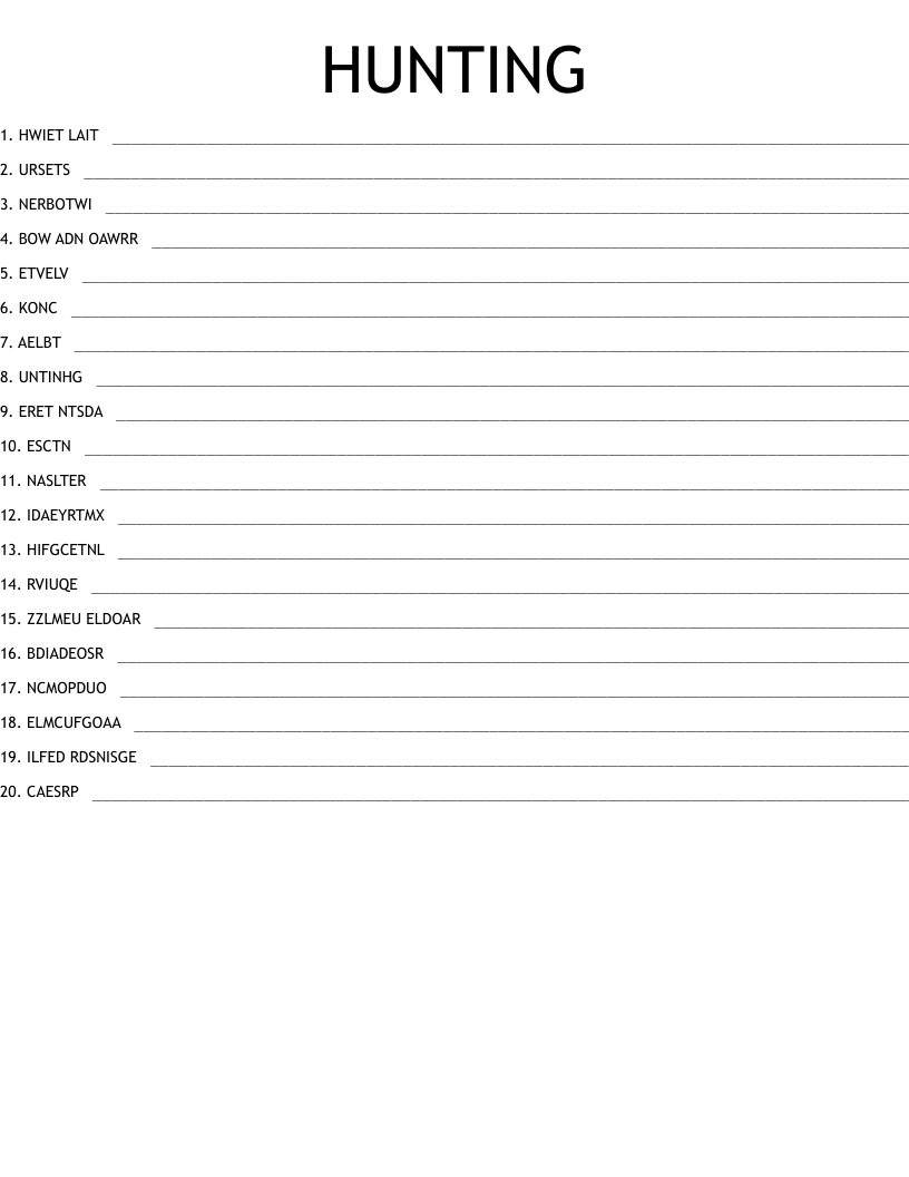 HUNTING Word Scramble WordMint