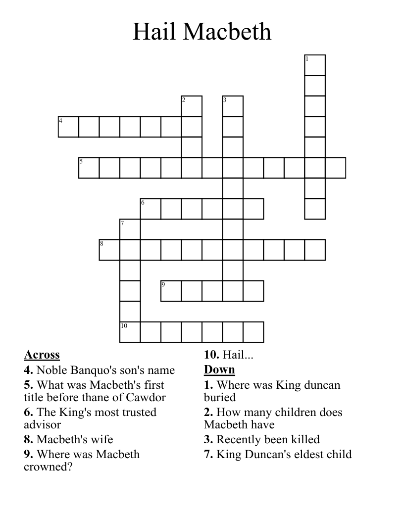 Hail Macbeth Crossword WordMint