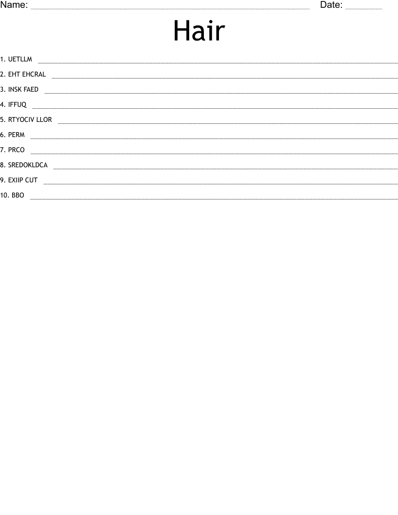 Hair Word Scramble WordMint