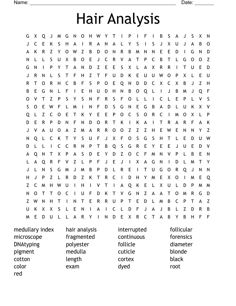 Hair Analysis Word Search WordMint