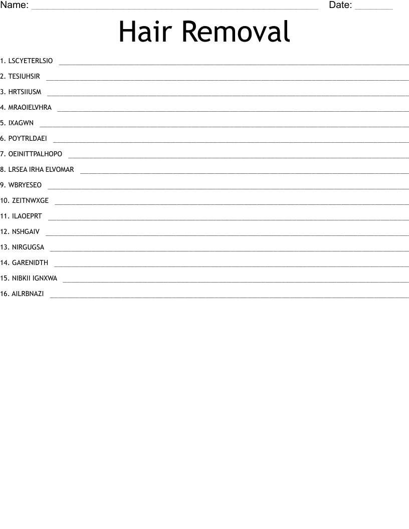 Hair Removal Word Scramble WordMint
