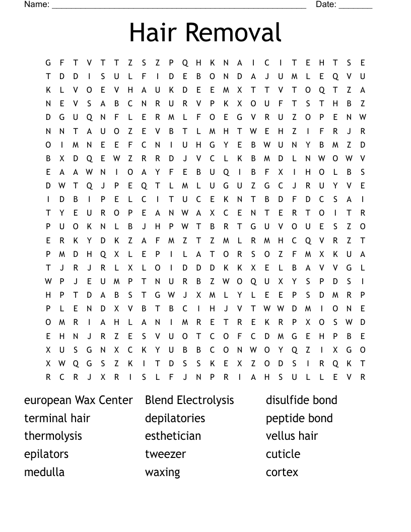 Hair Removal Word Search WordMint