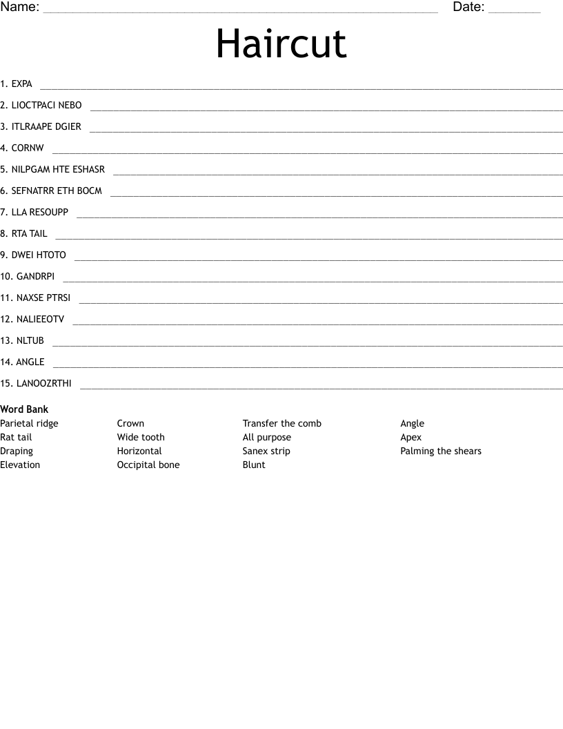 Haircut Word Scramble WordMint