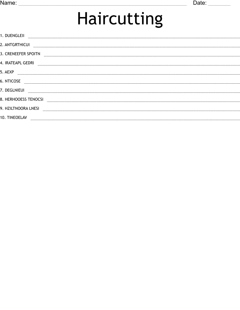 Haircutting Word Scramble WordMint