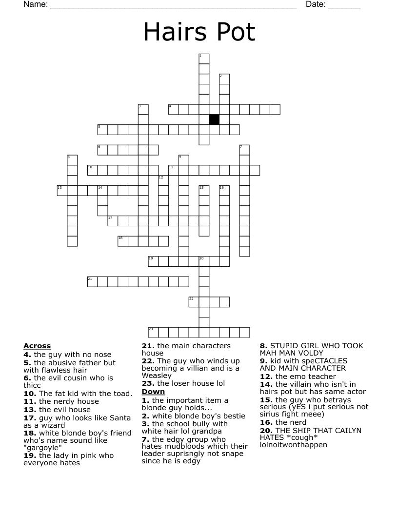 Hairs Pot Crossword WordMint