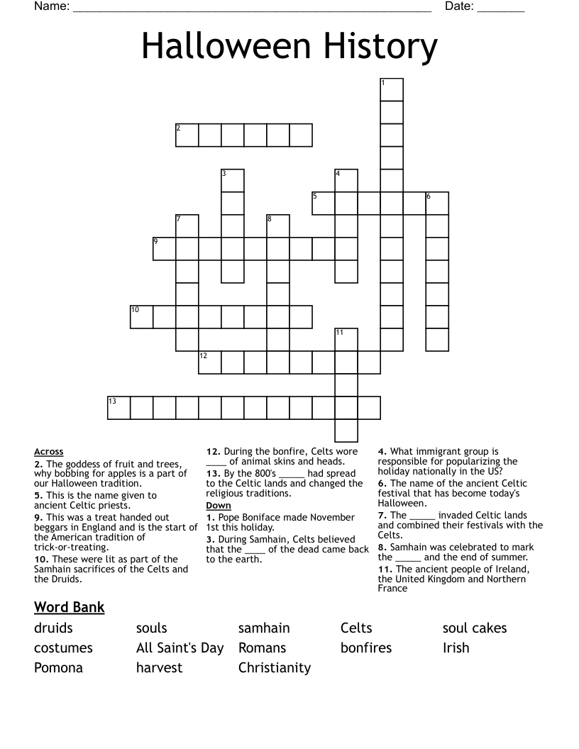 Halloween History Crossword WordMint