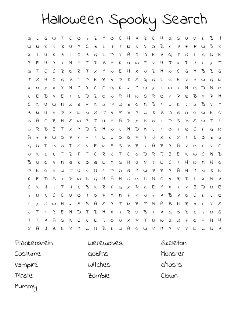 Halloween Spooky Search Word Search WordMint