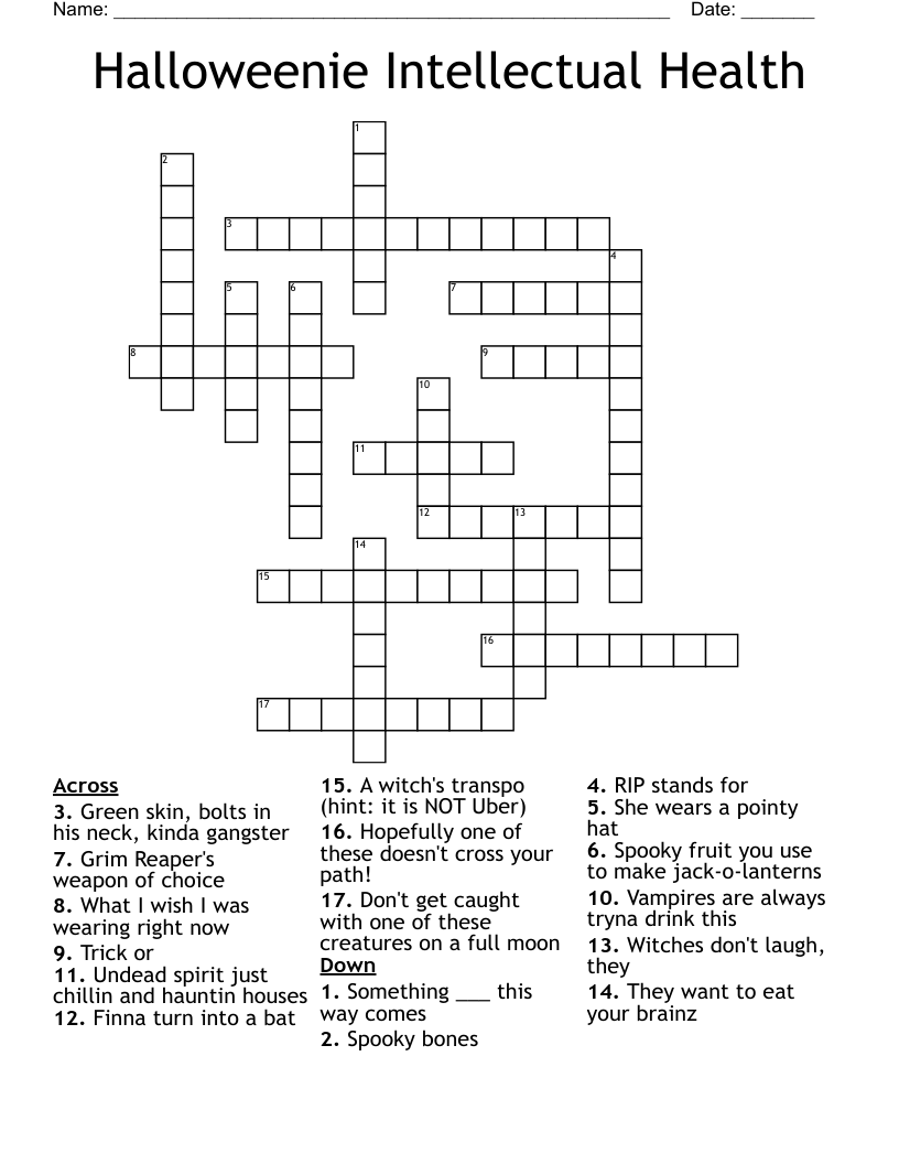 Halloweenie Intellectual Health Crossword WordMint