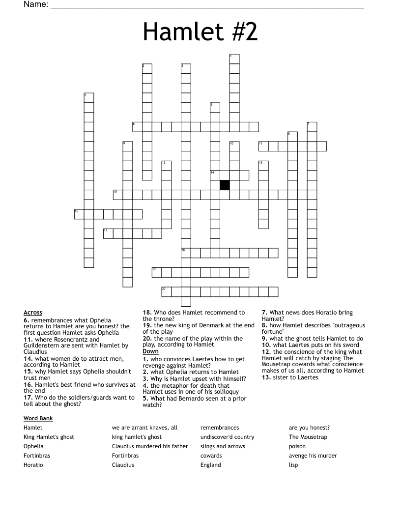 Hamlet 2 Crossword WordMint
