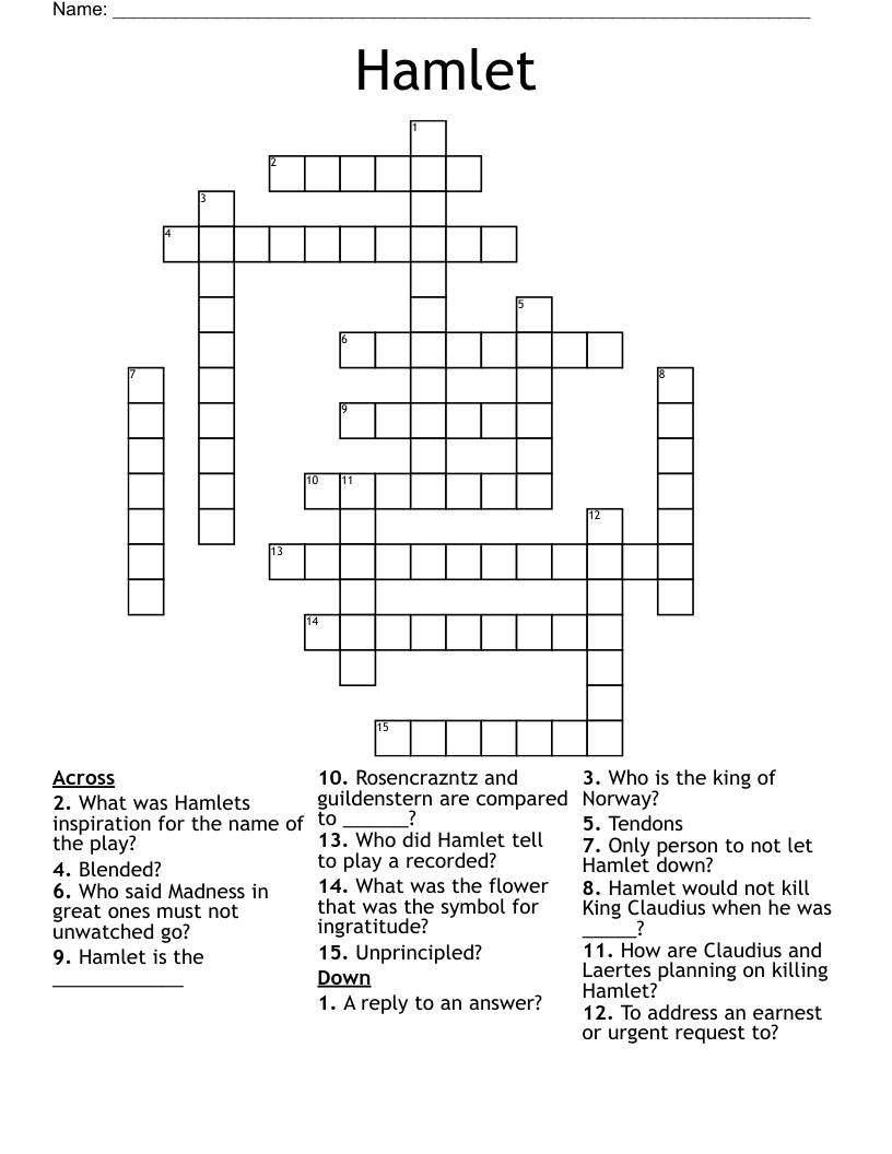 Hamlet Vocob Crossword WordMint