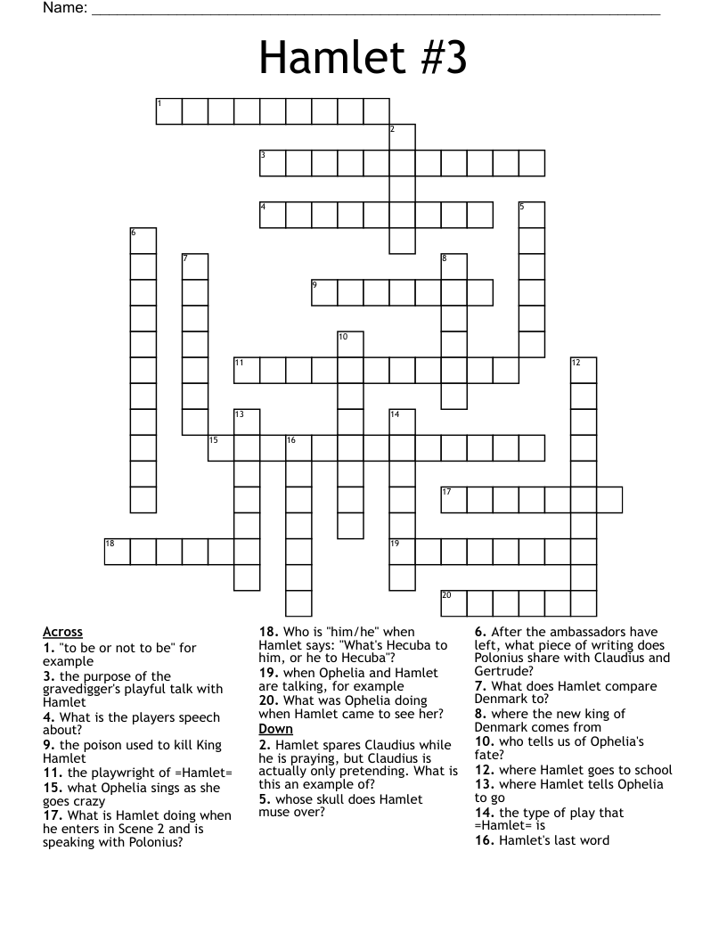 Hamlet 3 Crossword WordMint