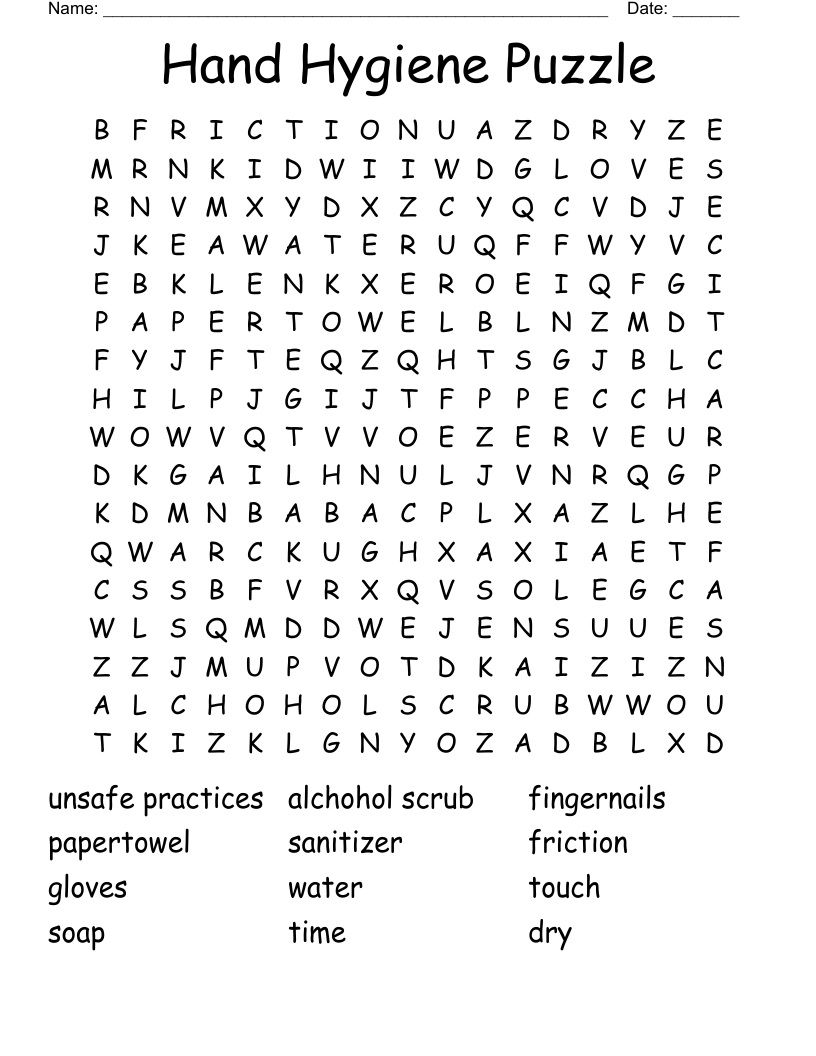 Hand Hygiene Puzzle Word Search WordMint