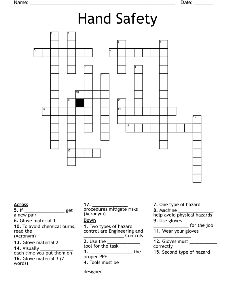 Hand Safety Crossword WordMint