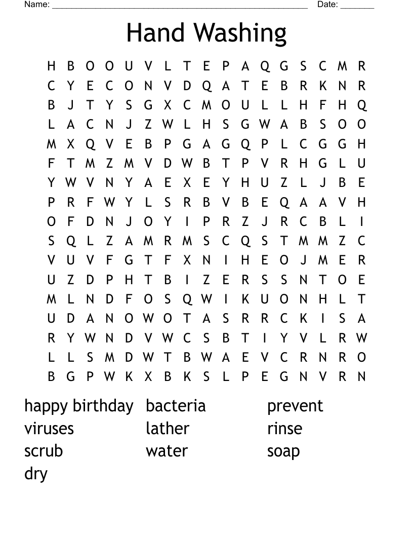 Hand Washing Word Search Printable Free Printable Worksheet