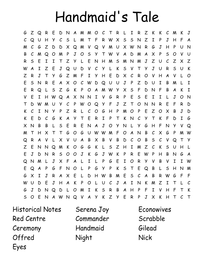 The Handmaid's Tale Crossword Puzzle WordMint