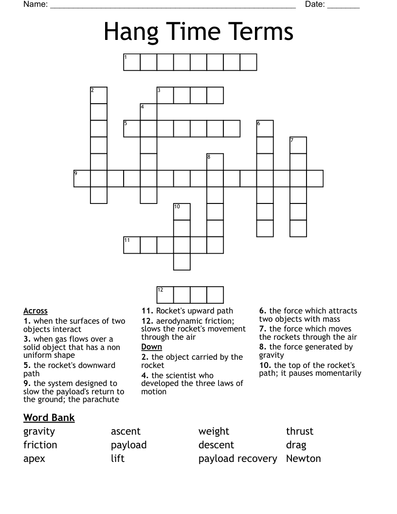 Hang Time Terms Crossword WordMint