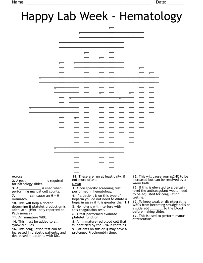 Happy Lab Week Hematology Crossword WordMint