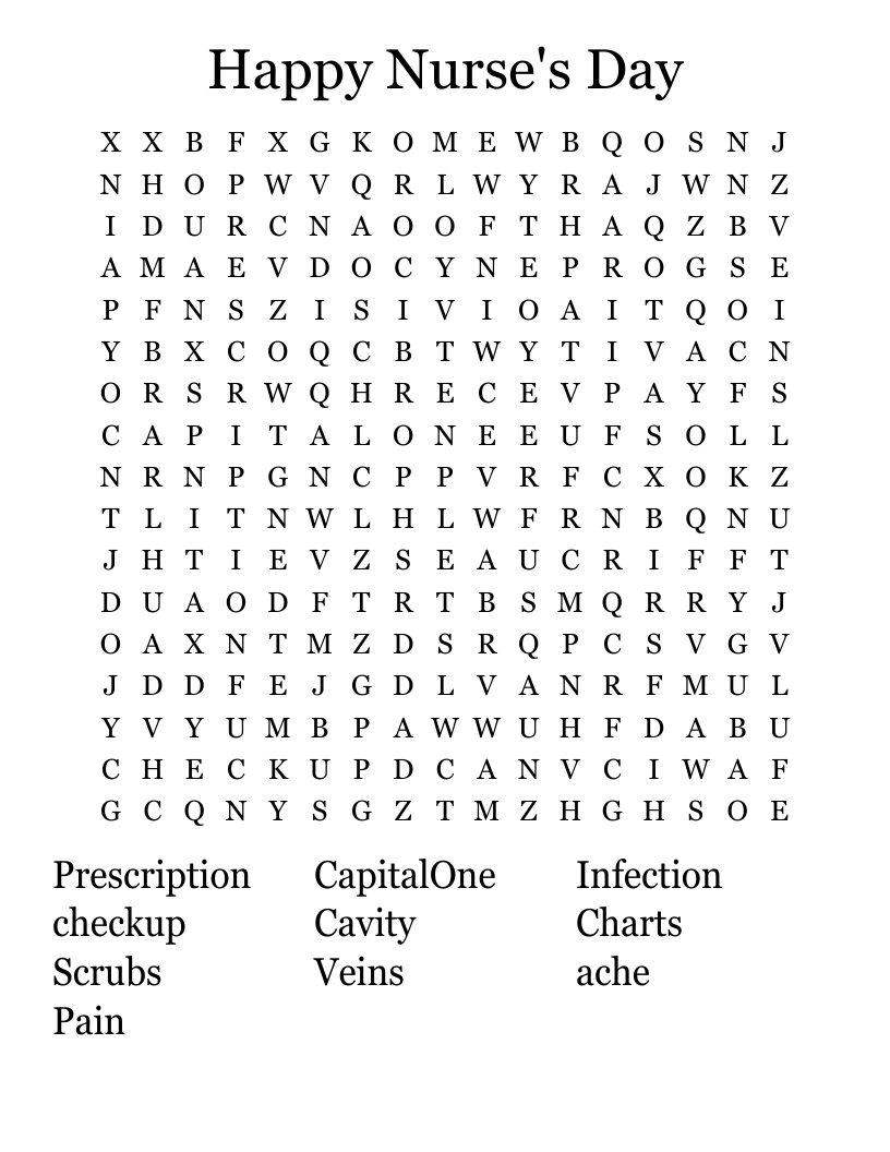 Happy Nurse's Day Word Search WordMint