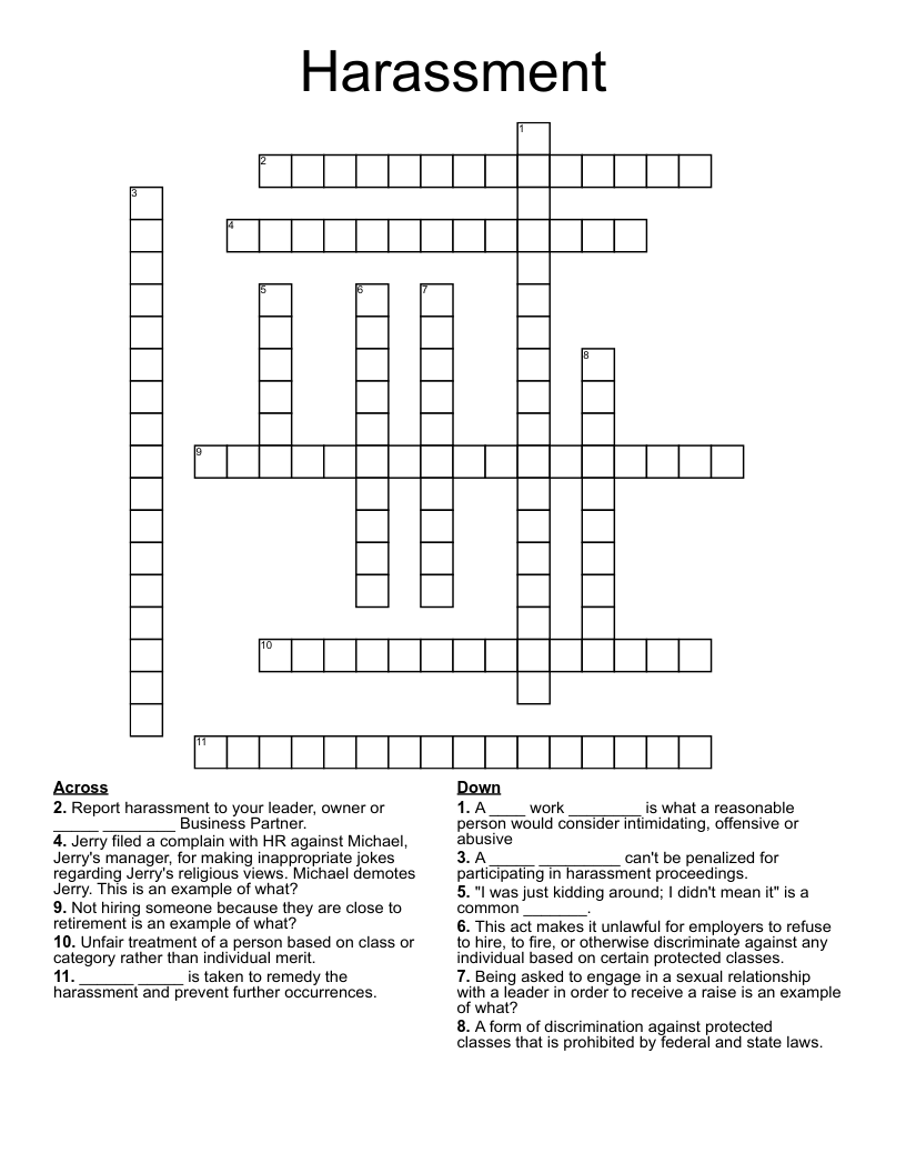 Harassment Crossword WordMint