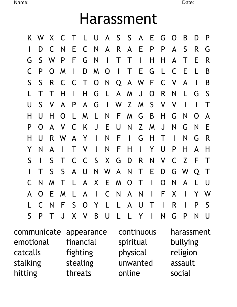 Harassment Word Search WordMint