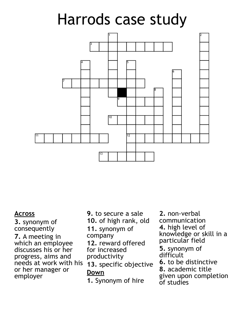 Harrods case study Crossword WordMint