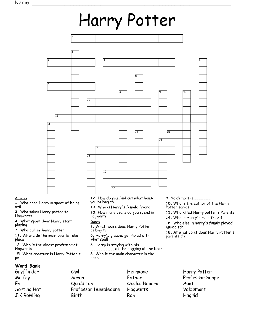 Harry Potter Crossword WordMint