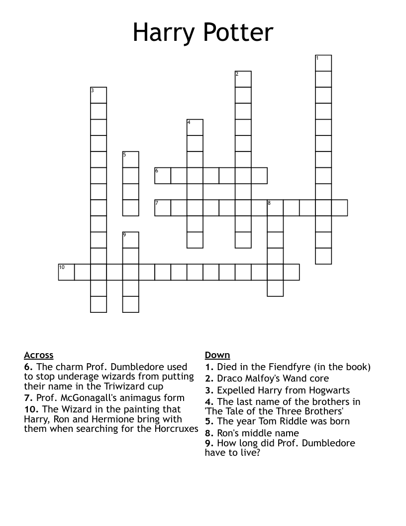 Harry Potter Crossword WordMint