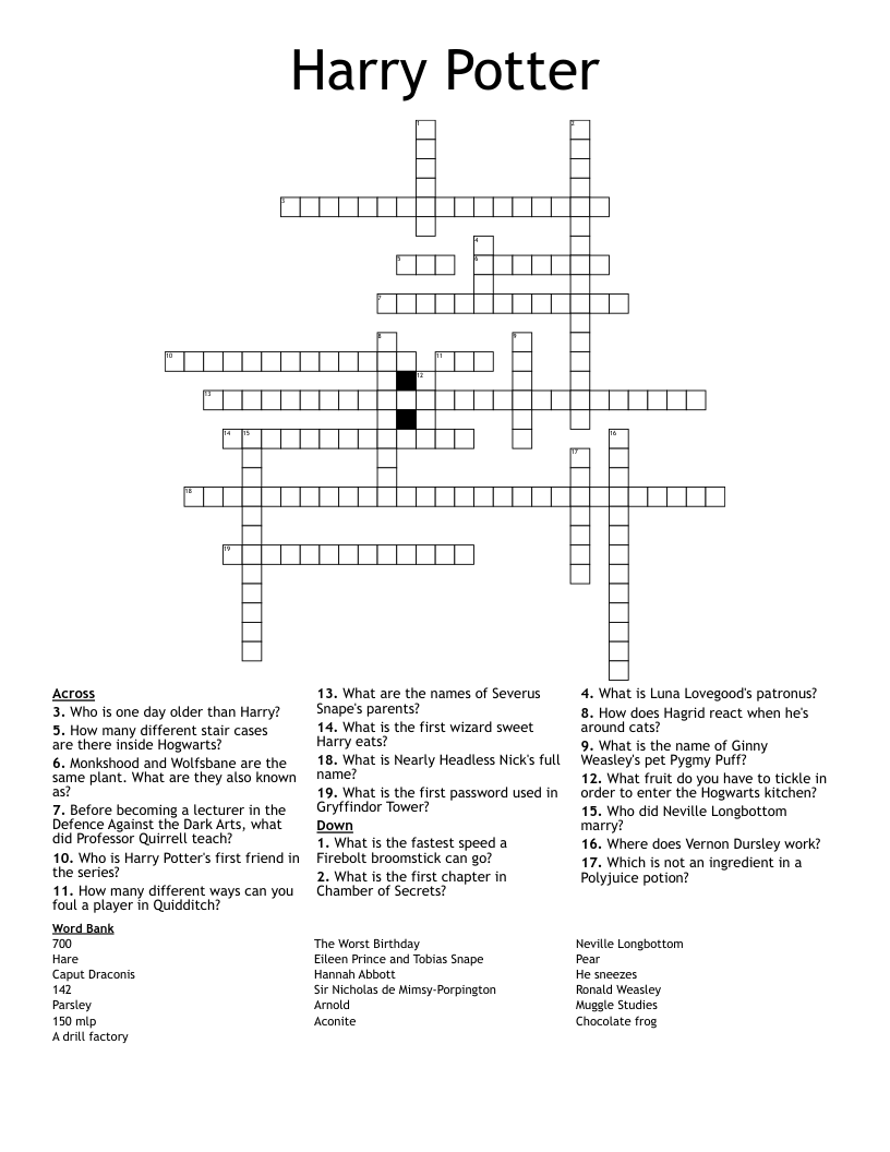 Harry Potter Crossword WordMint