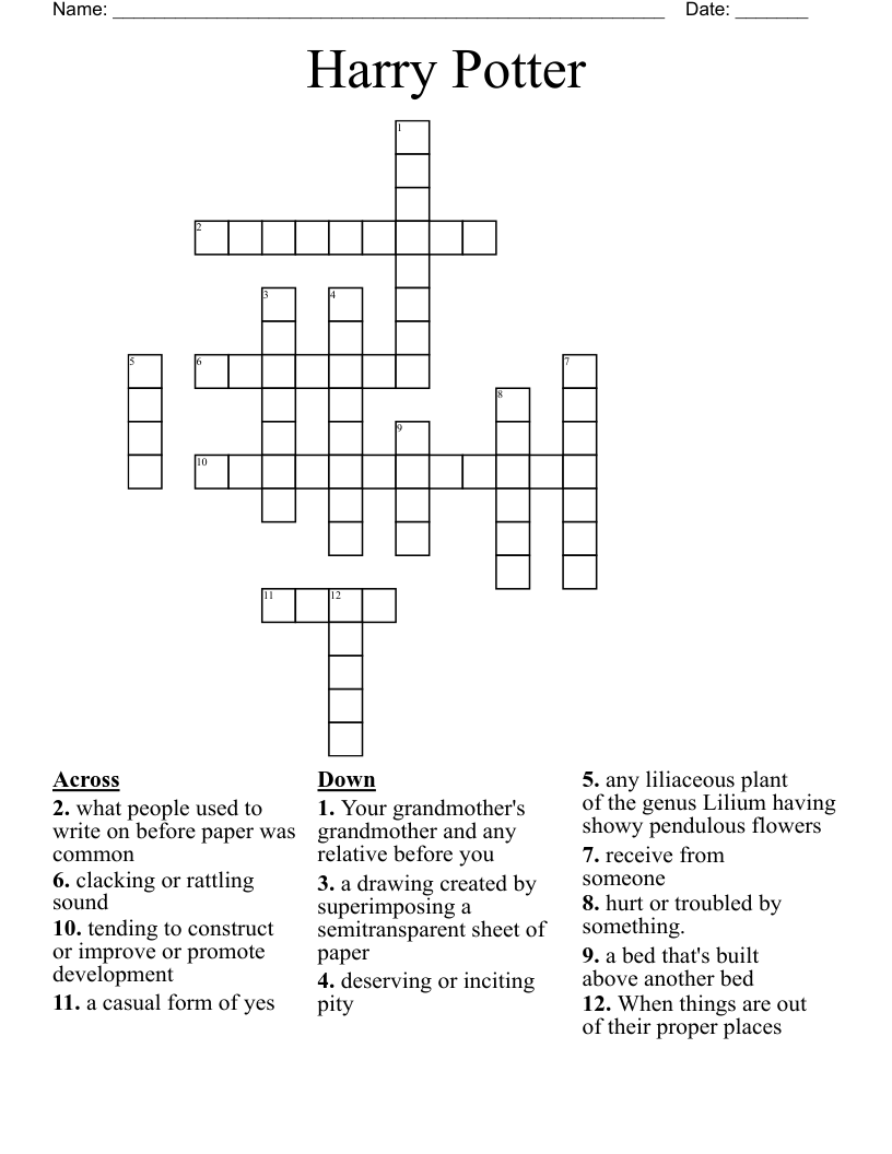 Harry Potter Crossword - WordMint