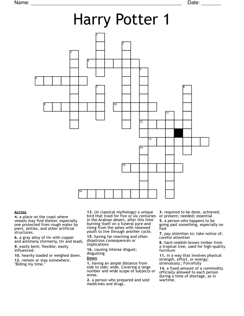 Harry Potter 1 Crossword WordMint