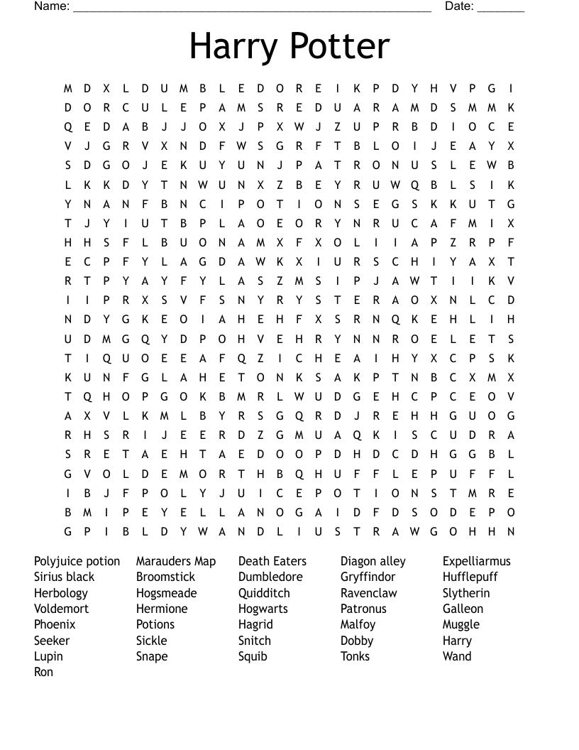 harry potter crossword puzzle WordMint