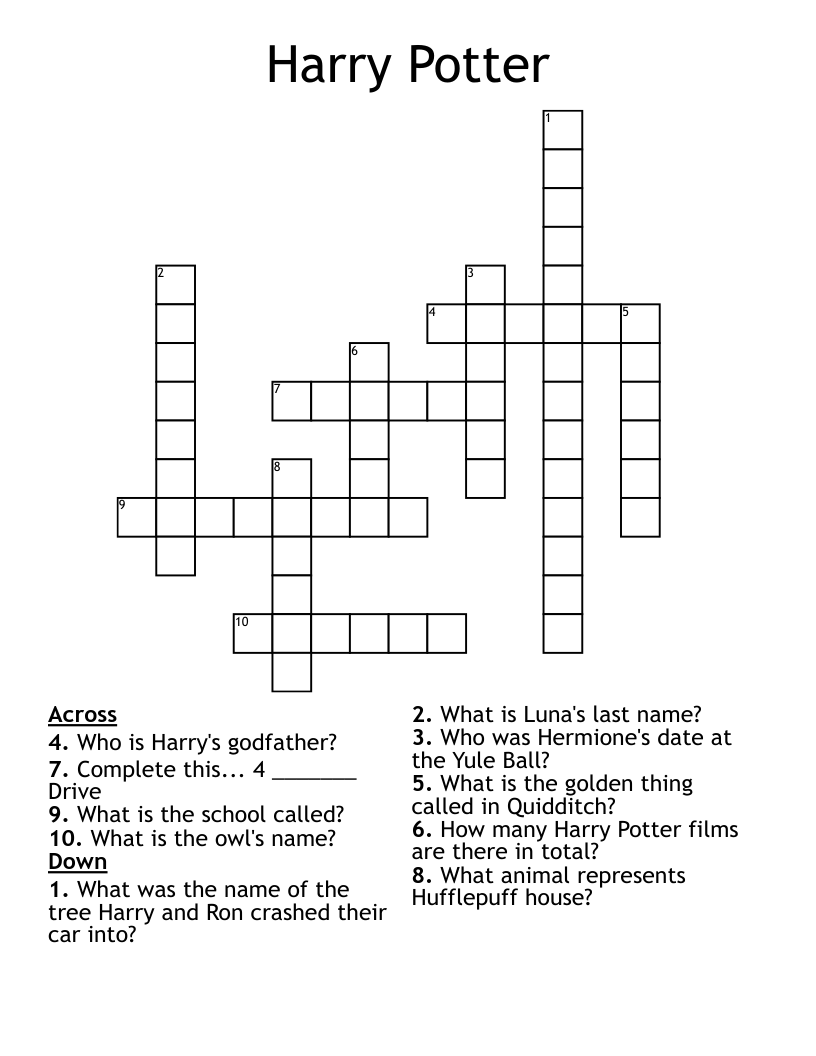 Harry Potter Crossword WordMint
