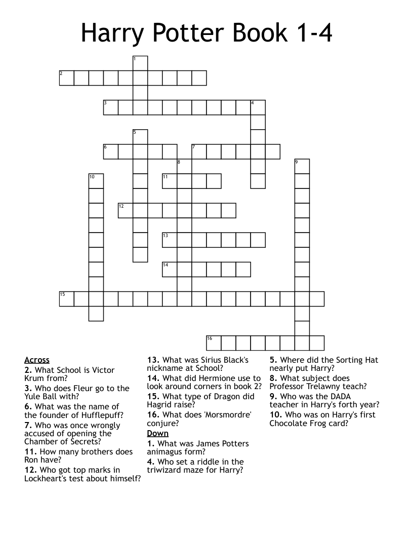 Harry Potter Book 14 Crossword WordMint
