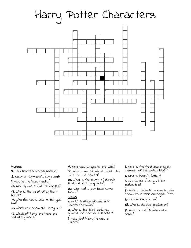 Harry Potter Crossword WordMint