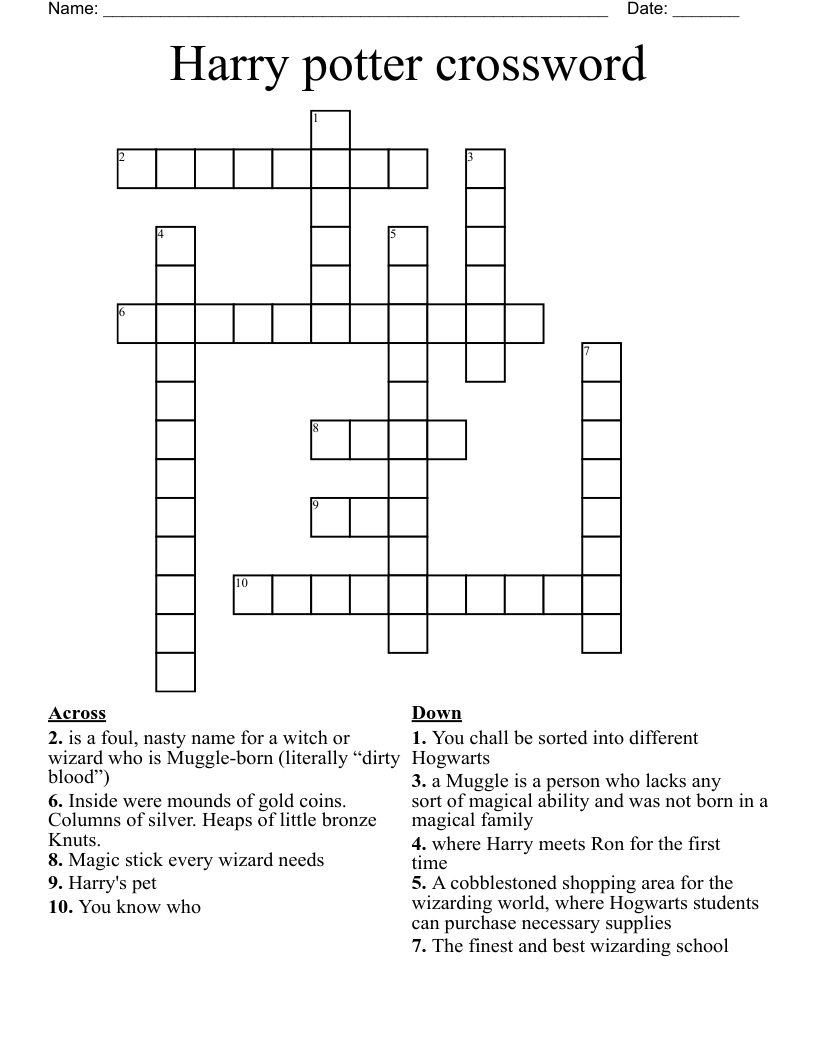 Harry potter crossword WordMint