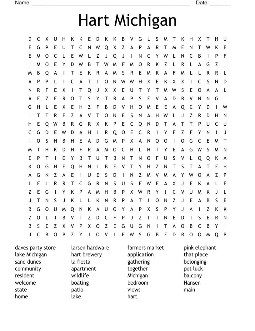 Hart Michigan Word Search WordMint
