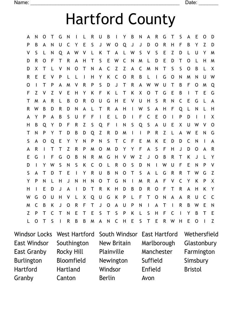 Hartford County Word Search WordMint